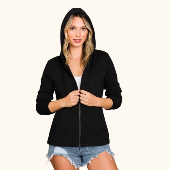 Plus Size Ribbed Hooded Lightweight Jacket. Dsst-208 - Picture 1 of 6